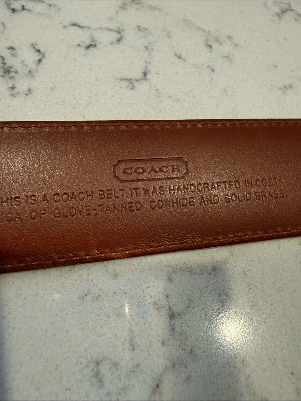 Coach Tan Leather Belt with Brass Round Buckle